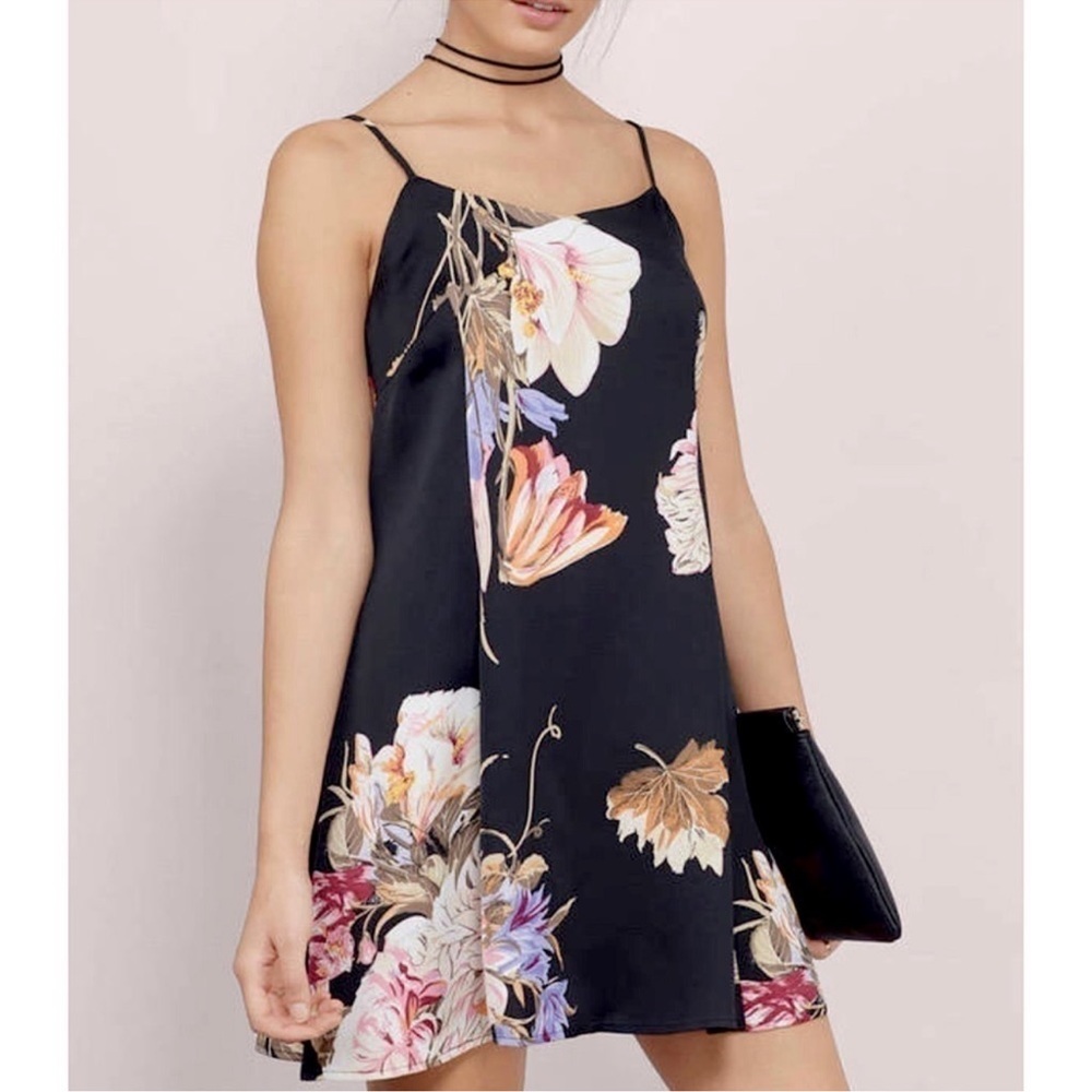Minkpink coastal bloom Black pink floral slip mini dress women size XS